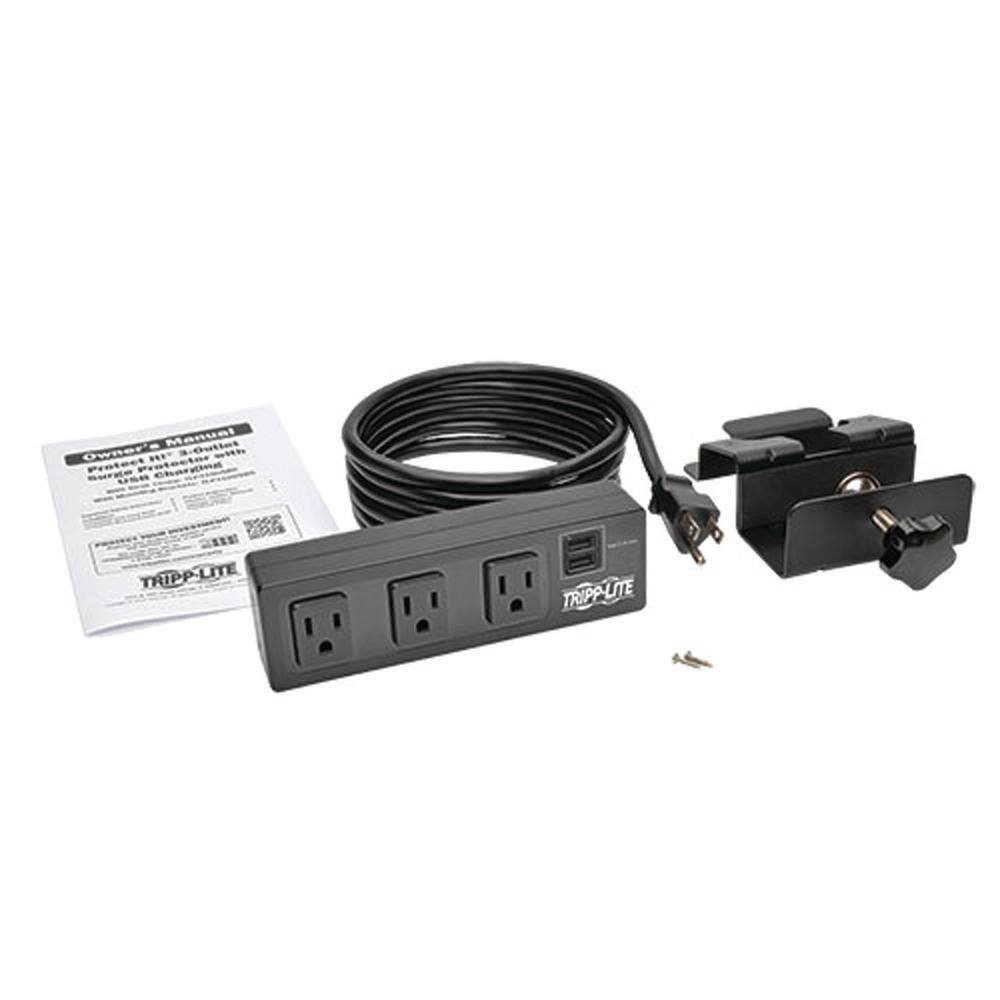 Tripp Lite Protect It 3-Outlet with 2 USB Ports and Desk Clamp Surge Protector TLP310USBC