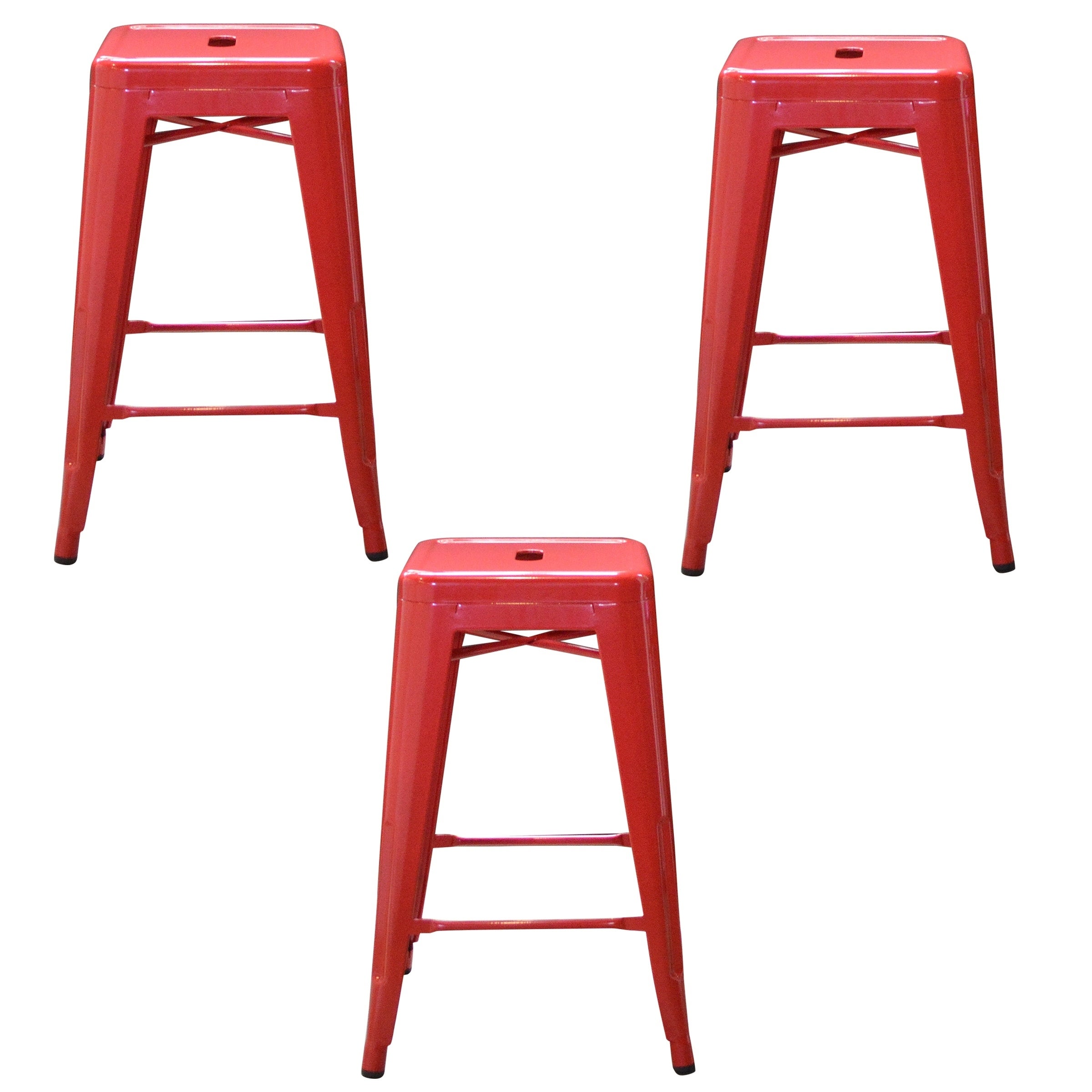 AmeriHome Loft Red 24 in. Metal Bar Stool - 3 Piece