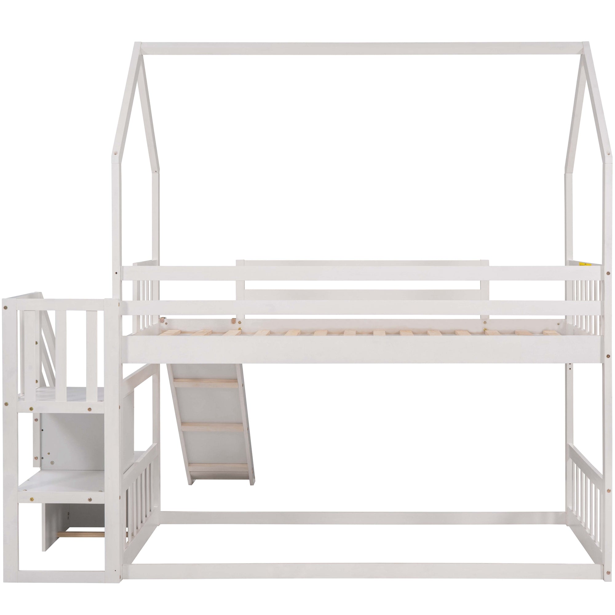 EUROCO Twin over Twin House Bunk Bed with Staircase for Kids for Bedroom, White