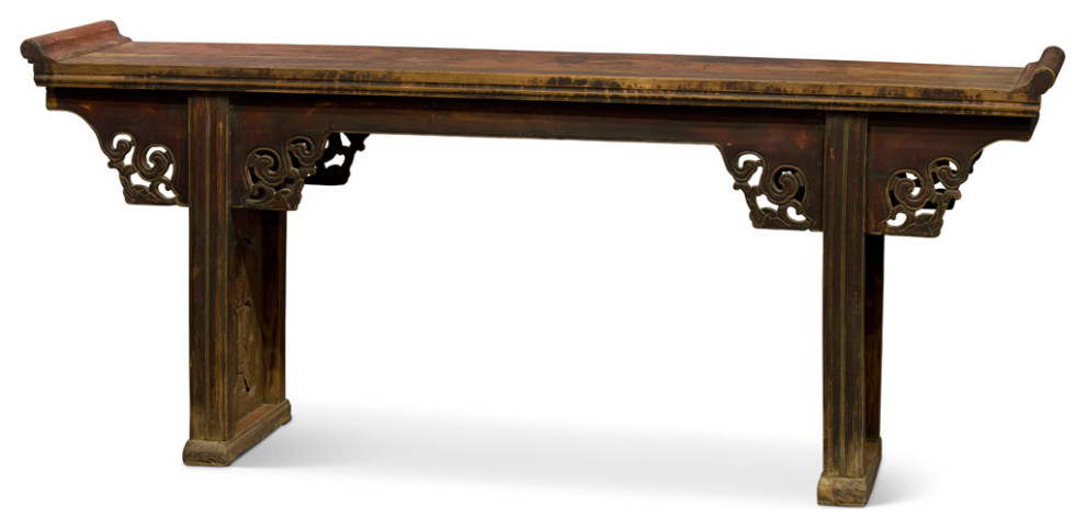 Vintage Elmwood Imperial Chinese Grand Altar Table with Cloud Motif   Asian   Console Tables   by China Furniture and Arts  Houzz