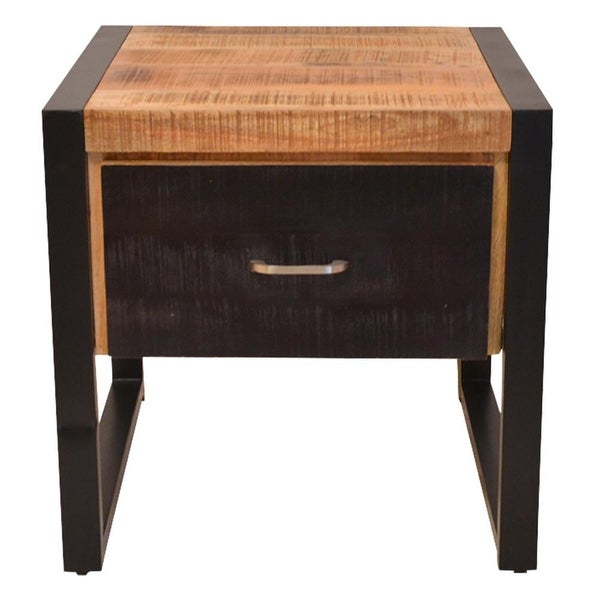 24 Inch Single Drawer Wooden Side Table with Metal Frame， Brown and Black - 24 L X 24 W X 24 H Inches