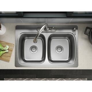 KOHLER Verse 33 in. Drop-in Double Bowl 20 Gauge Stainless Steel Kitchen Sink with 4-Holes K-RH5267-4-NA