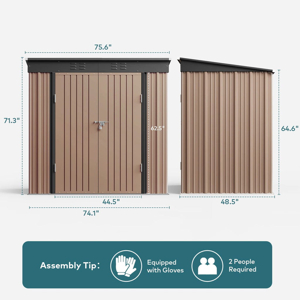 Aiho 6' x 4' Metal Outdoor Storage Shed with Double Lockable Doors for Backyard Patio Lawn - Light Brown