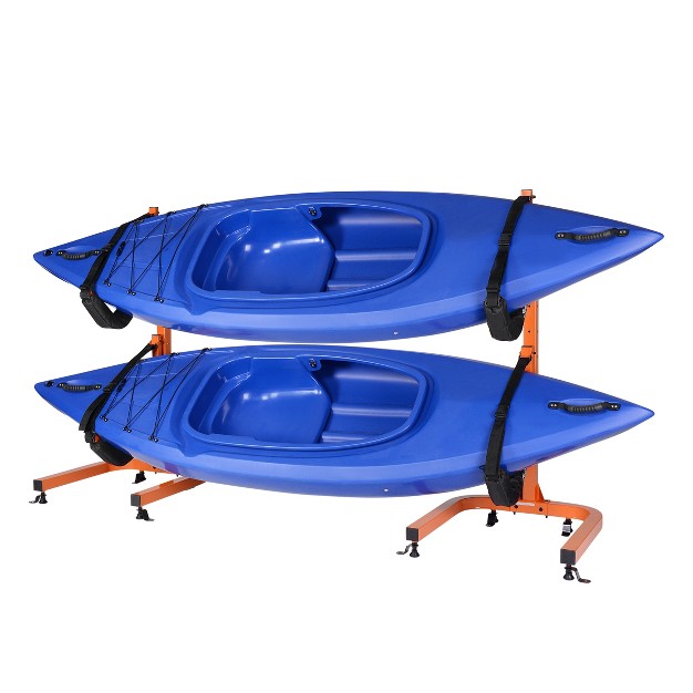 Kayak Storage Rack Two 73 25 in Freestanding Kayak Stands With Dual Arms And Adjustable Straps Holds 2 Canoes Sup Paddleboards By Rad Sportz