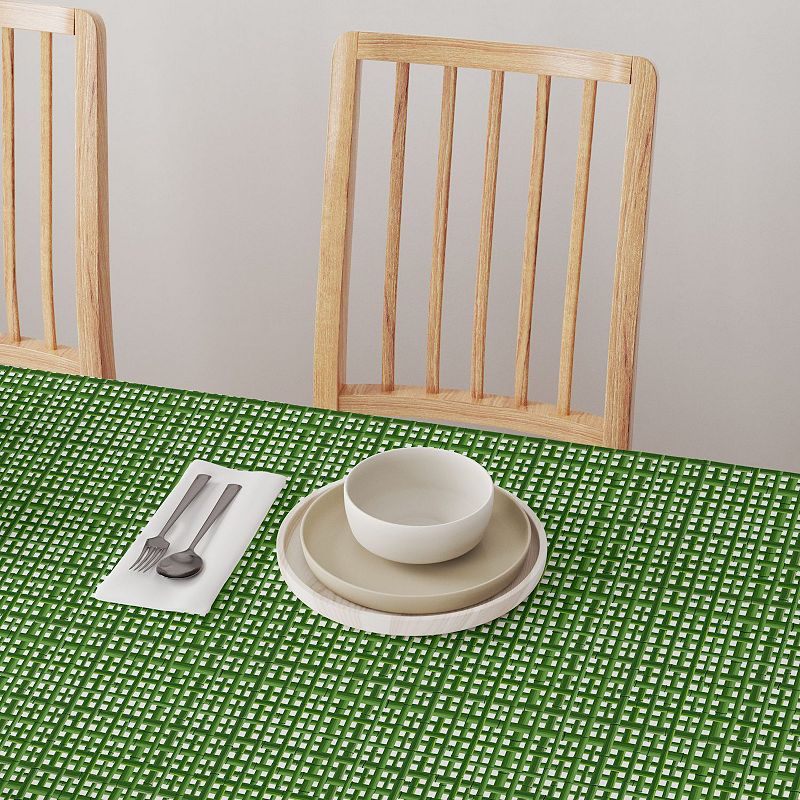 Square Tablecloth， 100% Polyester， 70x70， Bam boo Green Grid Fence