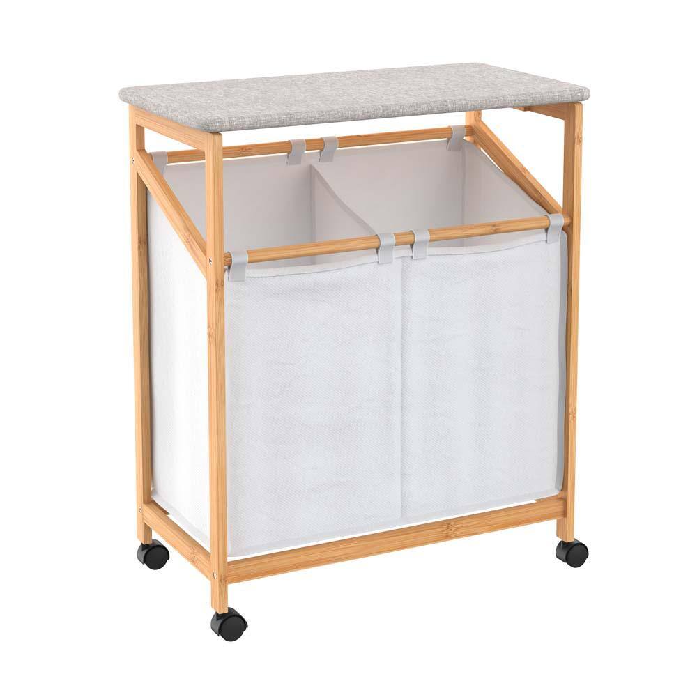 ClosetMaid Bamboo 2-Compartment Laundry Cart with Wheels 10000-02532