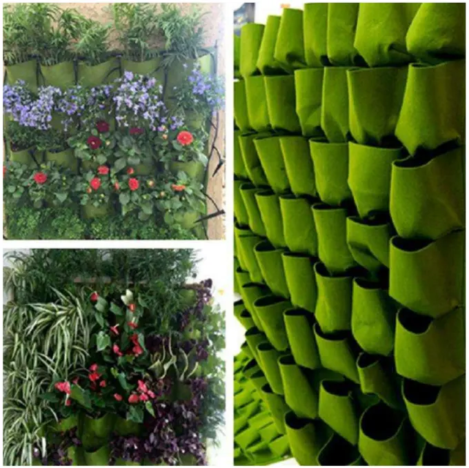 Different Size Pockets Hanging Non Woven Fabric Grow Bags Hanging Vertical Wall Mounted Plant Planting Grow Bags