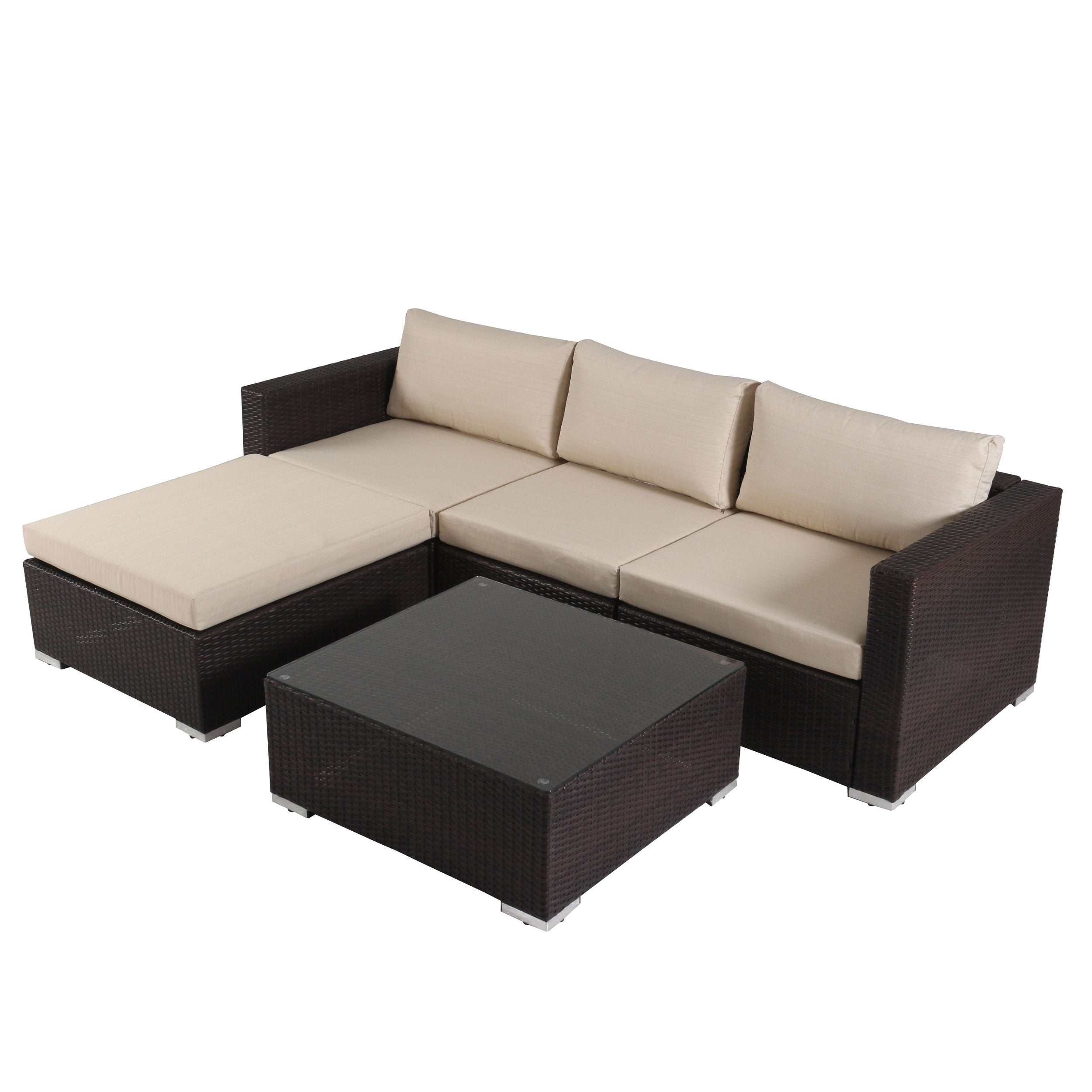 Francisco 5pc Outdoor Brown Wicker/Aluminum Seating Sectional Set w/ Cushions