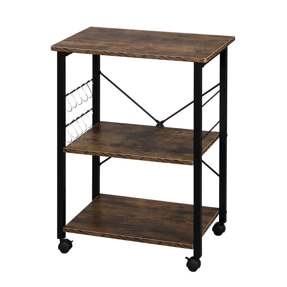 UBesGoo 3-Layer Rolling Kitchen Cart Baker's Rack Microwave Oven Stand Cart Kitchen Utility Serving Cart Coffee Cart Storage Shelf Shelving Unit Organizer， Vintage/Black