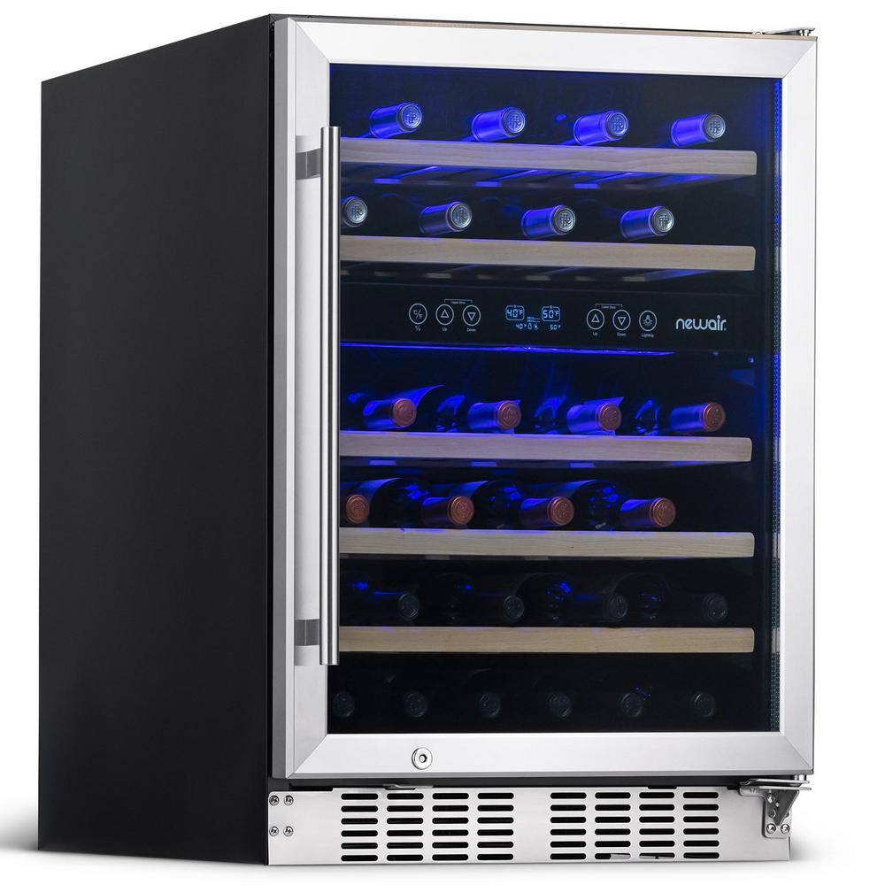 NewAir Dual Zone 24 in. 46-Bottle Built-In Wine Cooler Fridge with Recessed Kickplate and Quiet Operation in Stainless Steel NWC046SS01