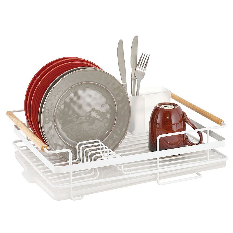 mDesign Metal Drainboard - Plastic Cutlery Tray/Wood Handles