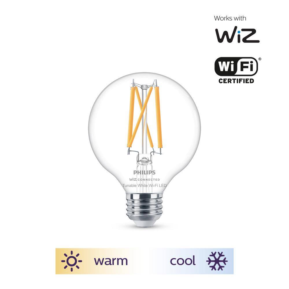 Philips 60-Watt Equivalent G25 Smart Wi-Fi LED Vintage Edison Tuneable White Light Bulb Powered by WiZ with Bluetooth (1-Pack) 567214