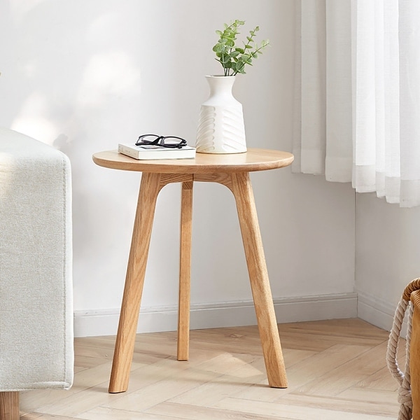 Solid Oak Wood Round End Table for Living Room Bedroom