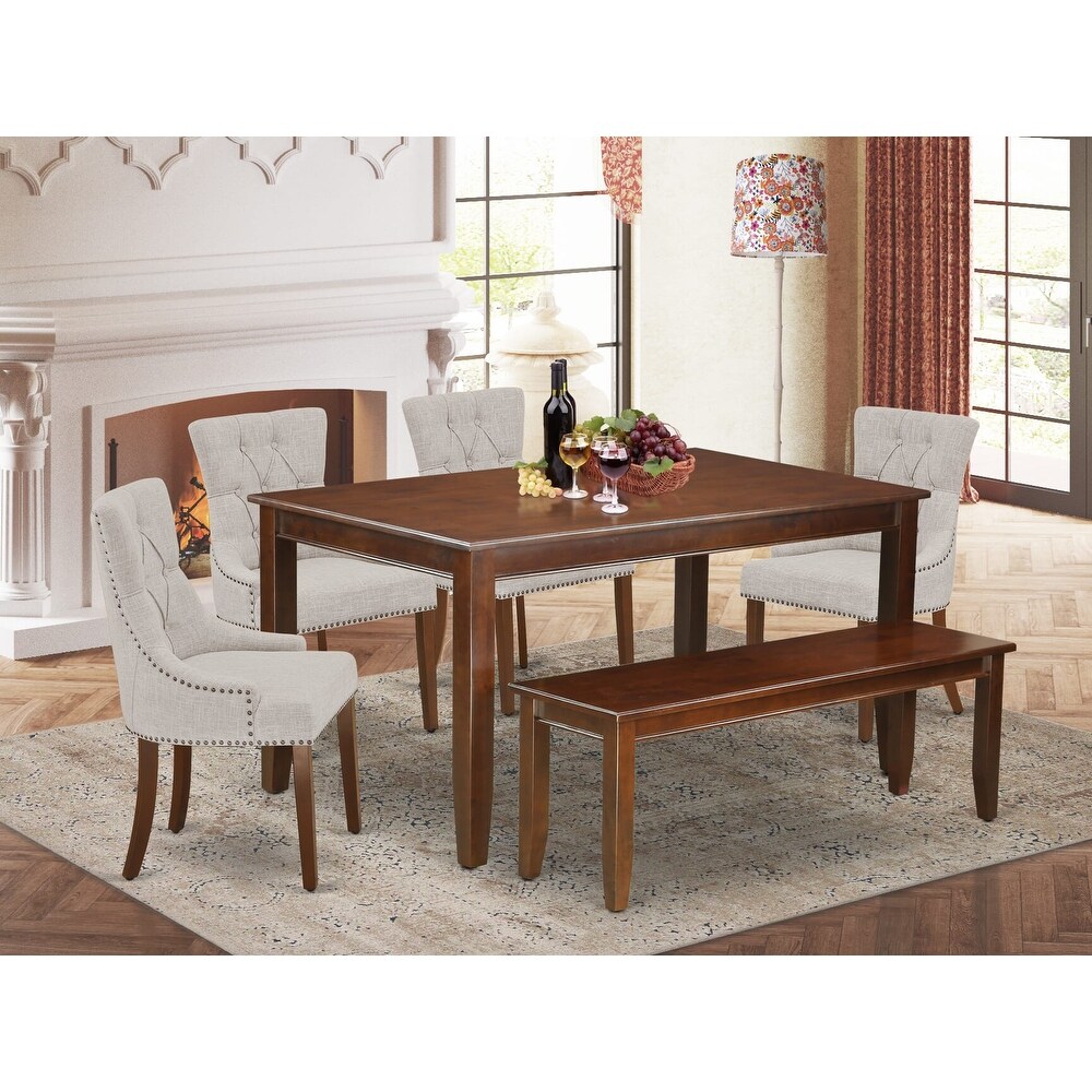 East West Furniture Kitchen Table Set  a Rectangle Dining Table and Linen Fabric Parson Chairs  Mahogany(Pieces Option)