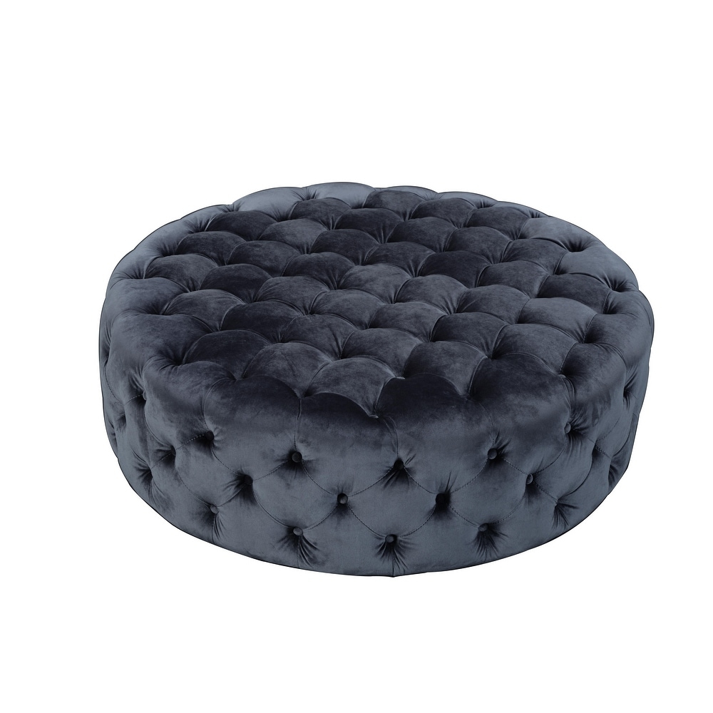 Jasper Round Ottoman in Beige Fabric