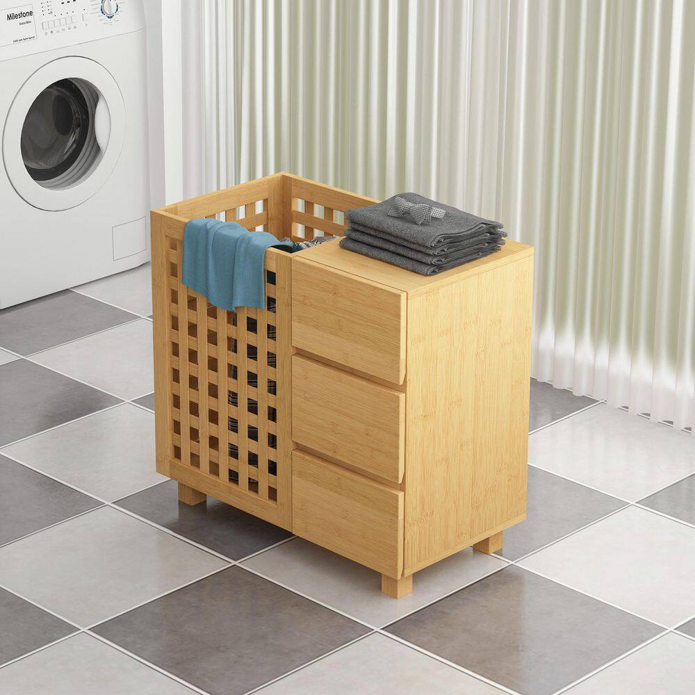 Beige Wood Bathroom Storage Basket Accent Storage Cabinets with 3 Drawer CX915SB-BG