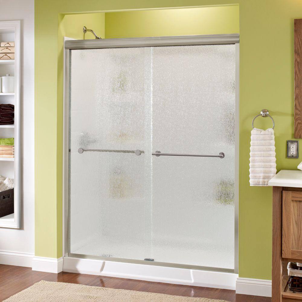 Delta Lyndall 60 in. x 70 in. Semi-Frameless Traditional Sliding Shower Door in Nickel with Rain Glass 1117984