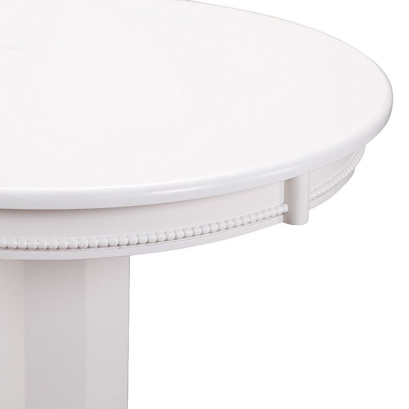 Ava 42 Inch Wood Pub Bar Table， Molded Trim， Carved Pedestal， White