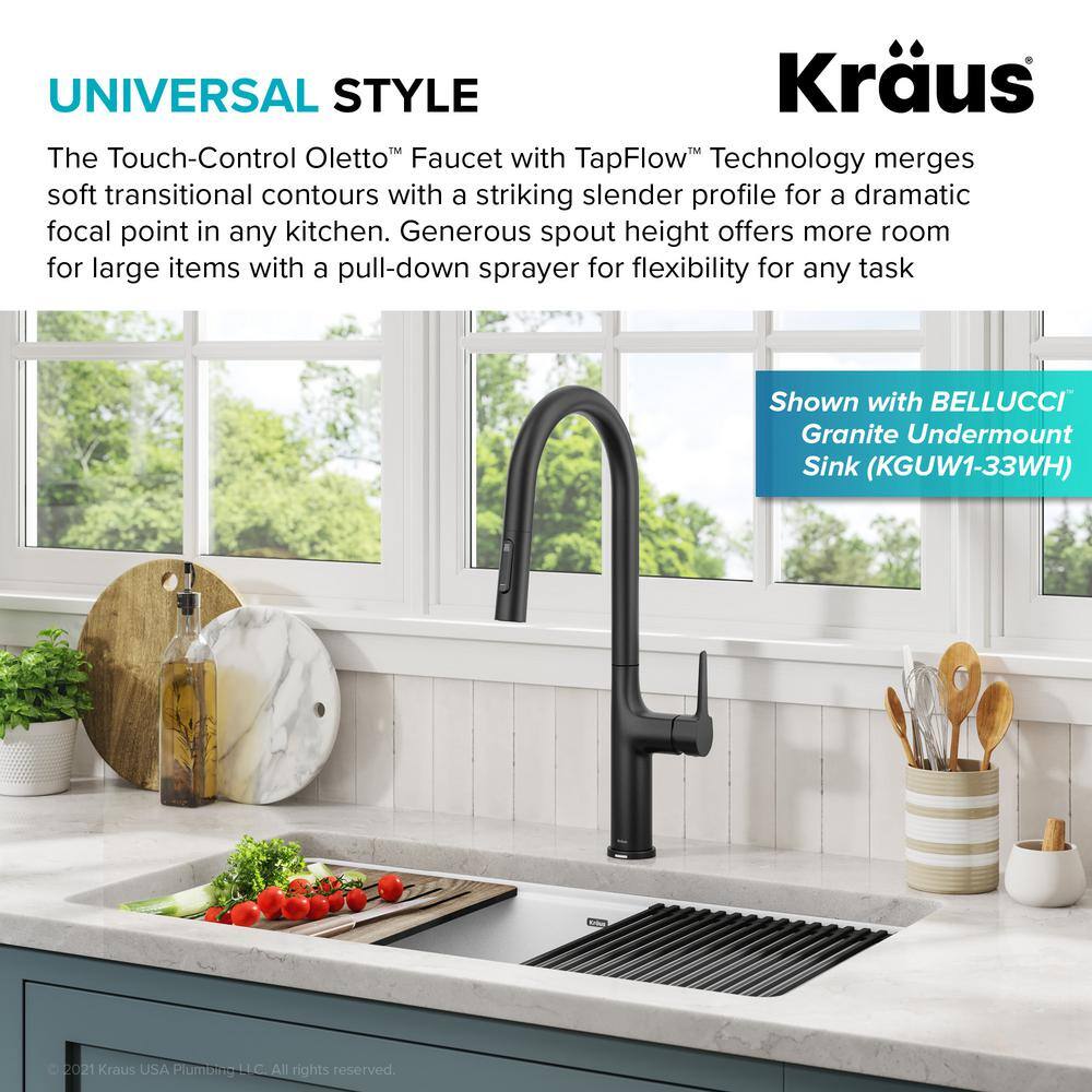 KRAUS Oletto Single Handle Touch Pull Down Sprayer Kitchen Faucet in Matte Black KTF-3101MB