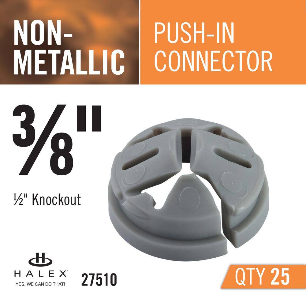 Halex 38 in. Non-Metallic Standard Fitting Push-In Connector (25-Pack) 27510