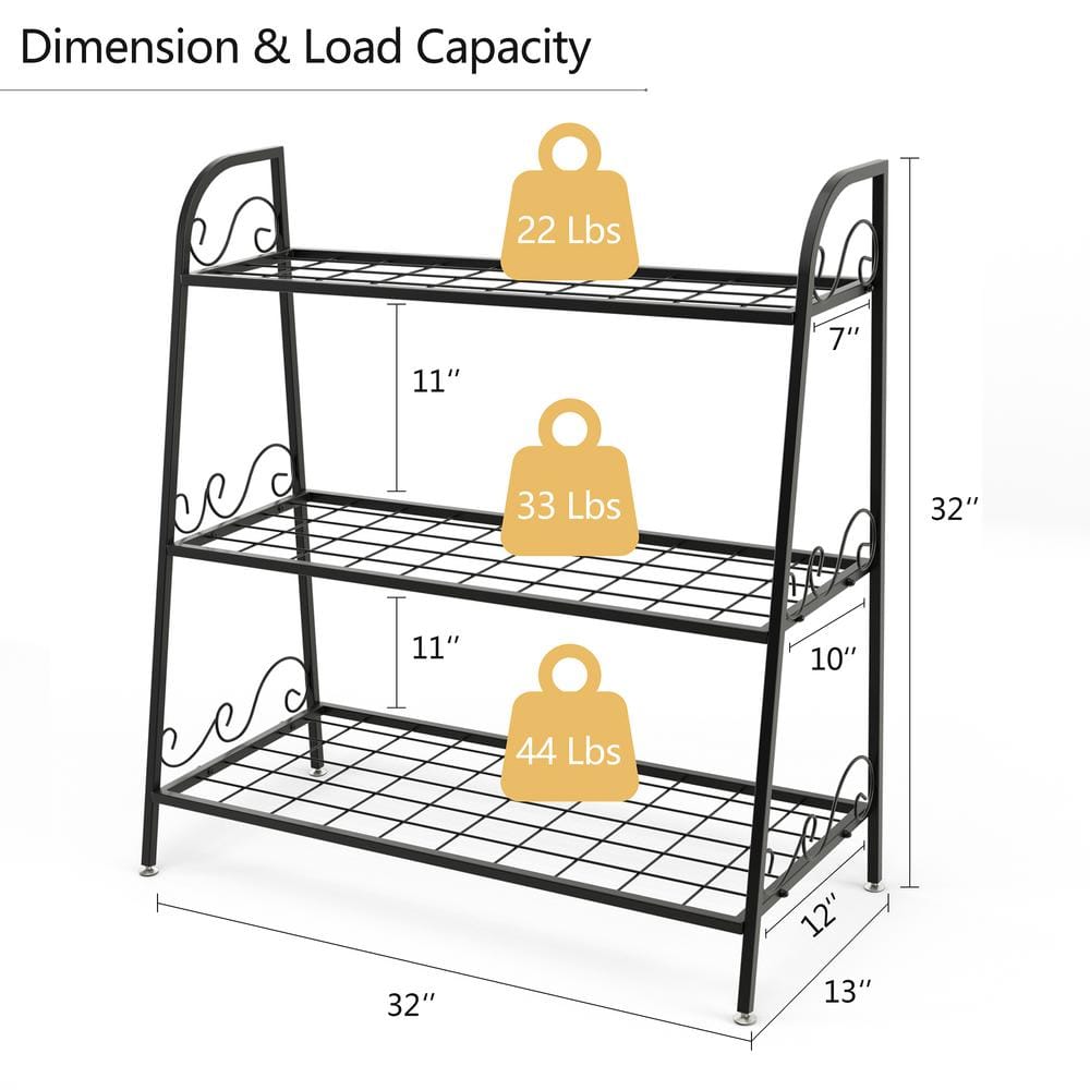 Costway 13 in. Tall Indoor/Outdoor Steel Corner Black Metal Plant Stand (3-Tiered) GT3526