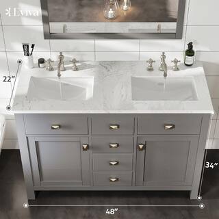 Eviva Artemis 48 in. W x 22 in. D x 33.7 in. H Bath Vanity in Gray with Carrara Marble Vanity Top in White with Double Sinks TVN313-48GR-DS