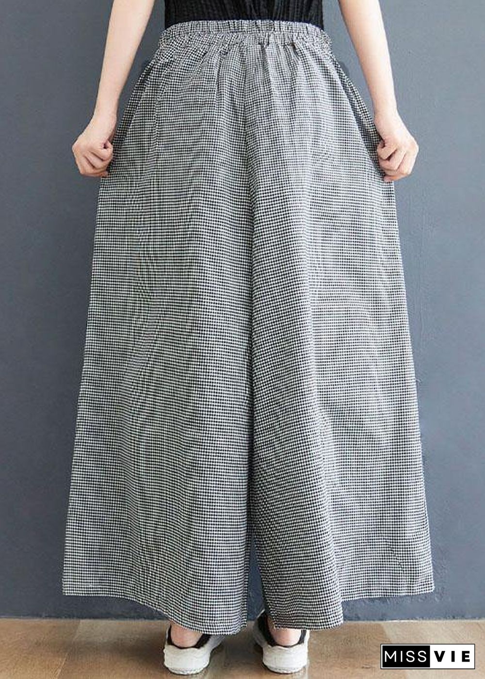 Boutique Small grid pockets Wide Leg Summer Cotton Linen Pants