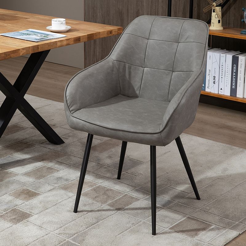 HOMCOM Modern Style Dining Chair Back Accent Chair with PU Leather Upholstery and Metal Legs for Living Room Light Grey