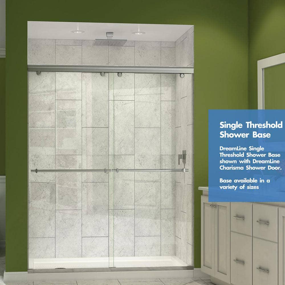 DreamLine SlimLine 48 inx 32 in Single Threshold Shower Base in White with Center Drain