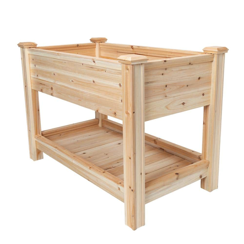 Outdoor Essentials Heirloom 2 ft. x 4 ft. Cedar Elevated Garden Planter with Shelf (Tool Free) 472545