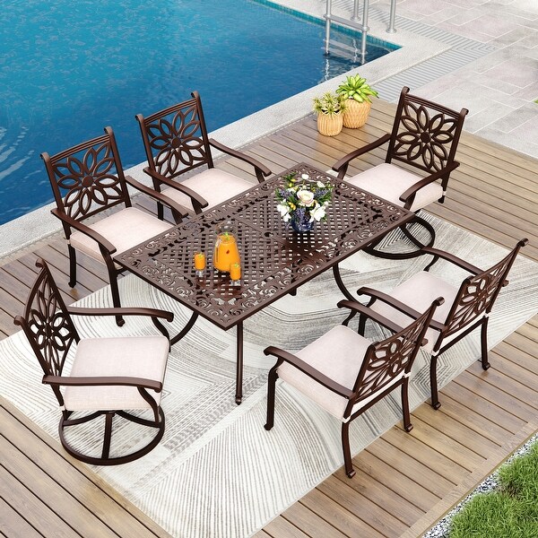 MAISON ARTS 7Piece Cast Aluminum Patio Dining Set with Rectangle Dining Table and 6 Cast Aluminum Patio Chairs