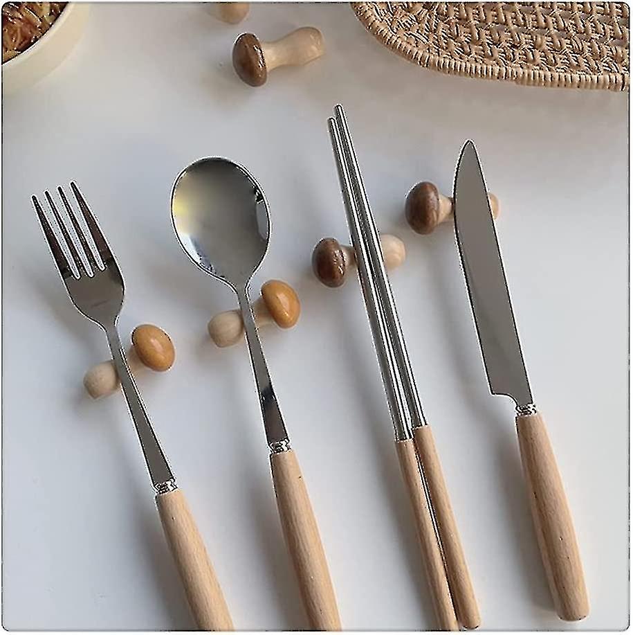 6 Pcs Super Cute Small Mushroom Chopsticks Stand Rest Rack Spoon Fork Knife Holder Set，creative Mush