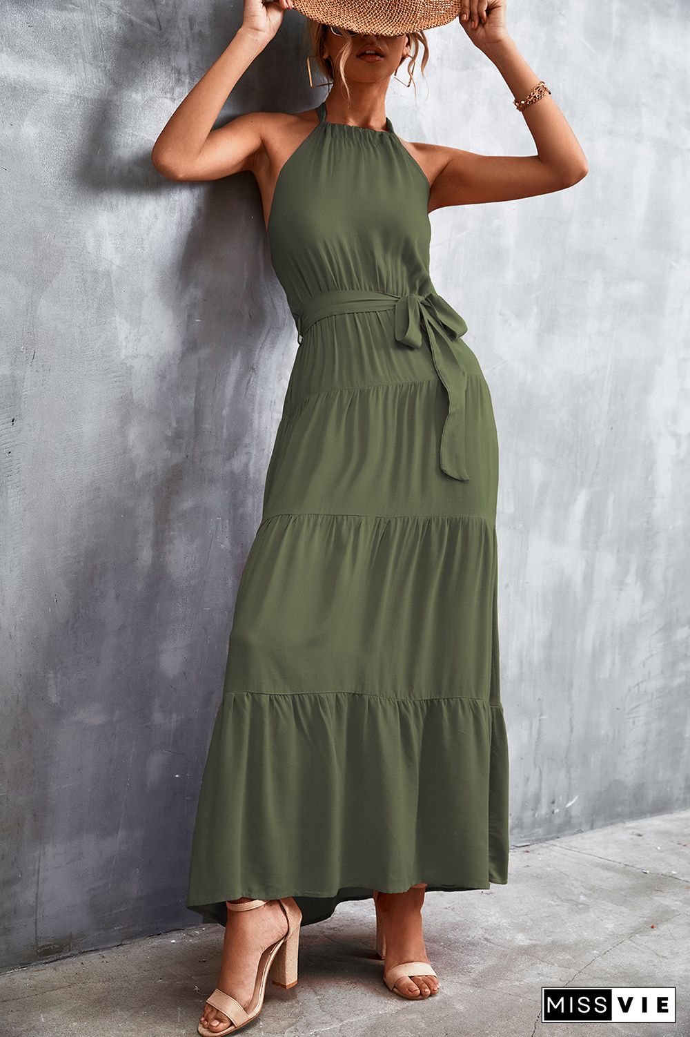 Tie Front Backless Halter Dress Wholesale