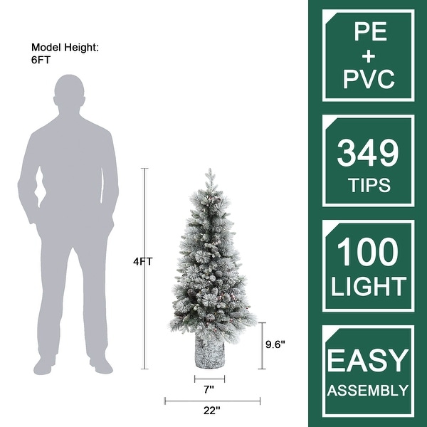 4Ft PreLit Green Flocked Potted Artificial Christmas Tree