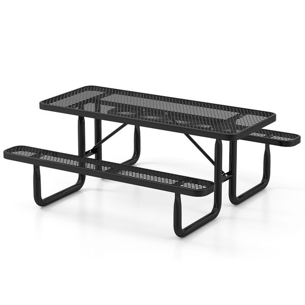 Outdoor Picnic Table and Bench Set for 8 Person with Seats and Mesh Grid