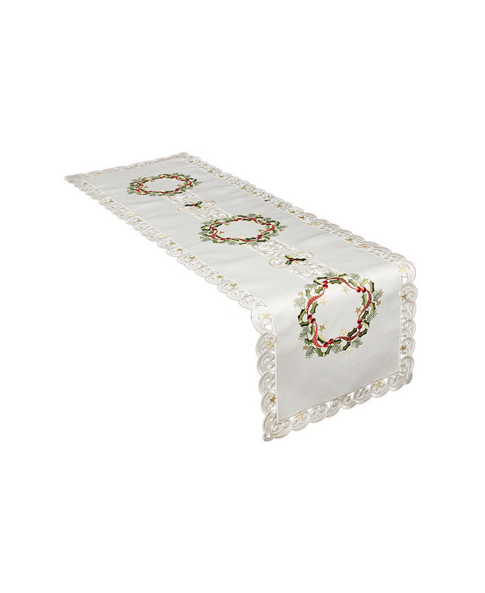 Xia Home Fashions Ribbon Wreath Embroidered Cutwork Christmas Table Runner 15 x 53