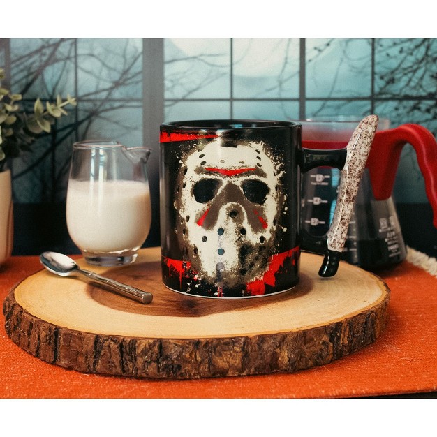 Silver Buffalo Friday The 13th Jason Mask 20 ounce Ceramic Mug With Machete shaped Handle