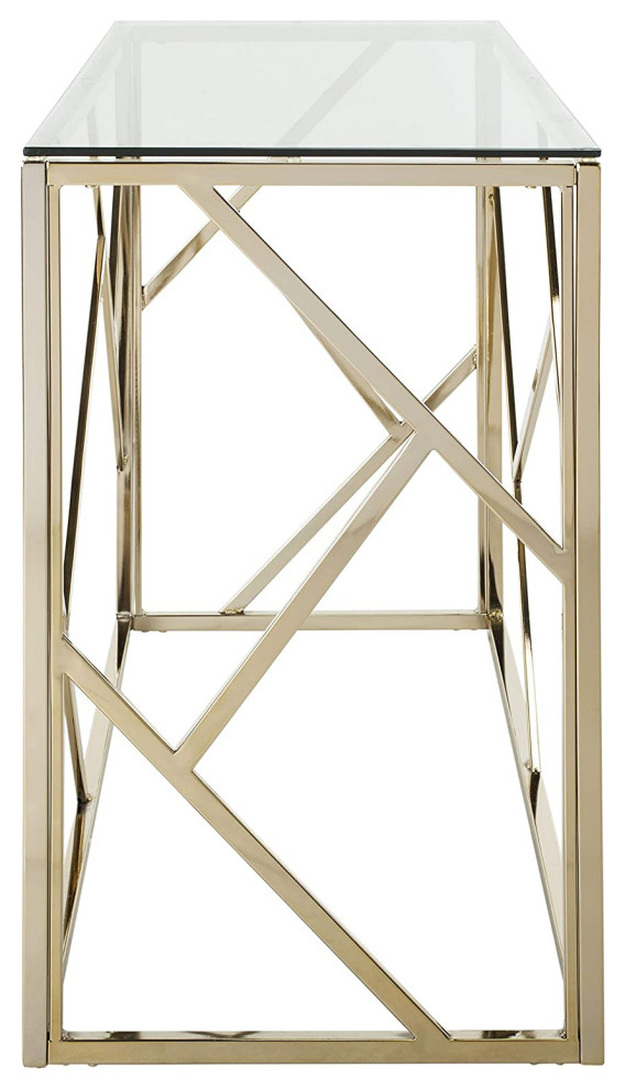 Contemporary Console Table  Geometric Frame With Tempered Glass Top  Brass   Contemporary   Console Tables   by Decorn  Houzz