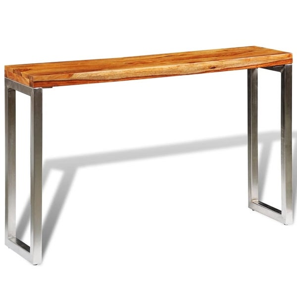 Solid Sheesham Wood Console Table with Steel Leg