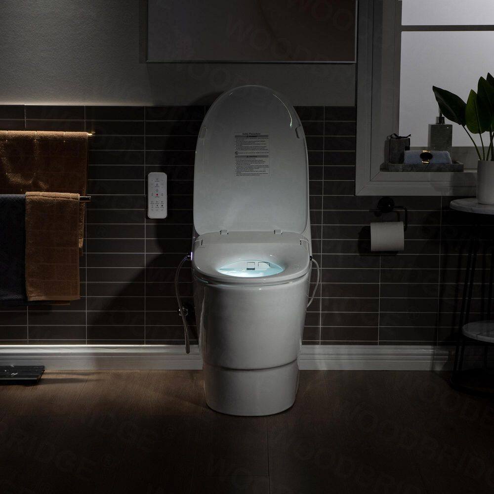 WOODBRIDGE 1-Piece 1.1GPF1.6 GPF Dual Flush Elongated Toilet in White With Advance Smart Bidet Seat HT0067