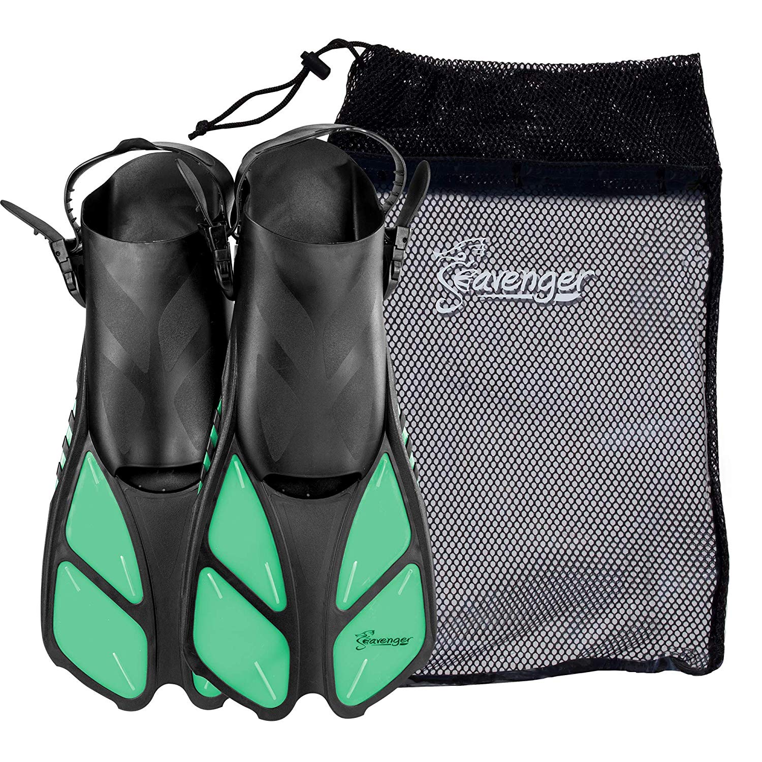 Seavenger Torpedo Swim Fins | Travel Size | Snorkeling Flippers With Mesh Bag For Women， Men And Kids (Peppermint， L/XL)