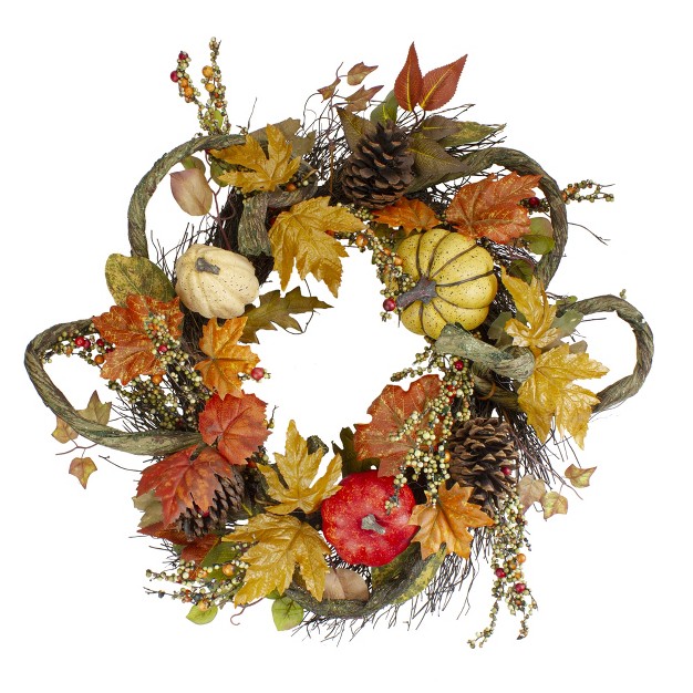 Northlight Sunflower Pumpkin Foliage And Pine Cone Fall Harvest Wreath 24 Inch Unlit