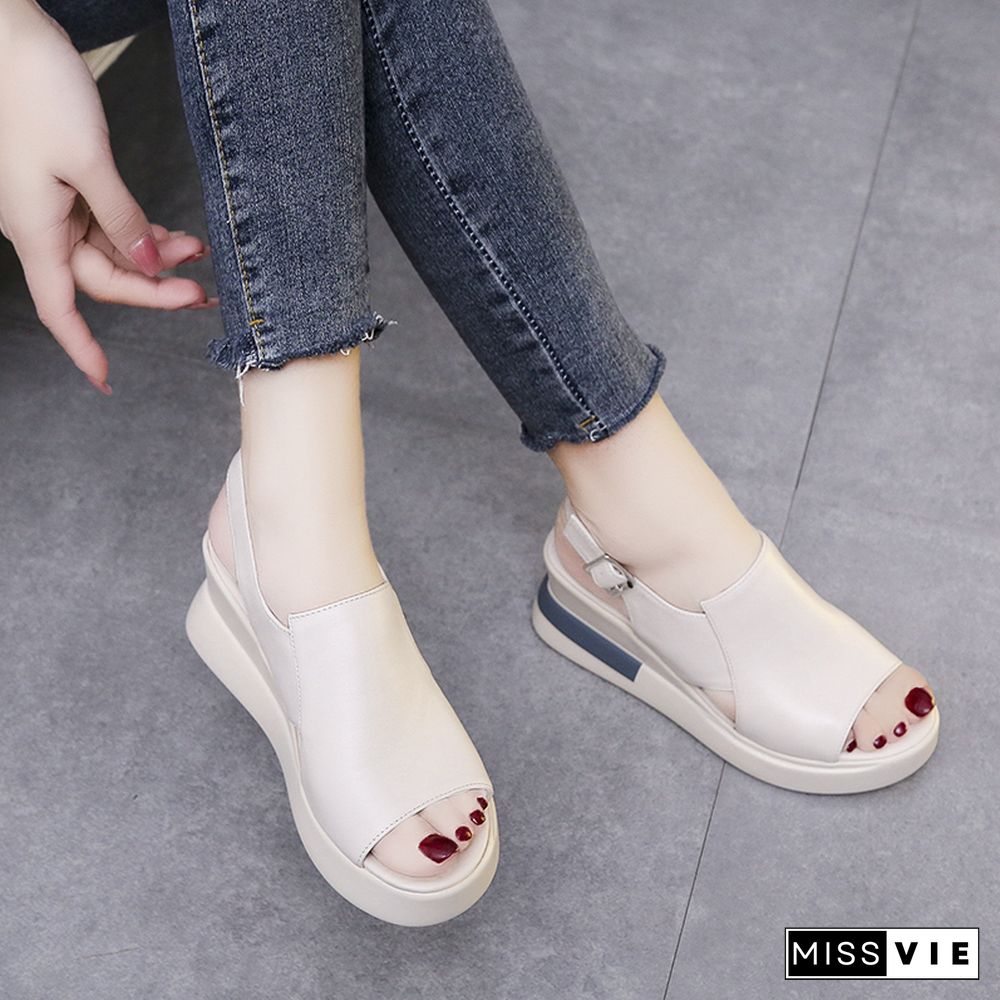 Summer Wedge Shoes For Women Sandals Solid Color Open Toe High Heels Casual Ladies Buckle Strap Fashion Female Sandalias Mujer