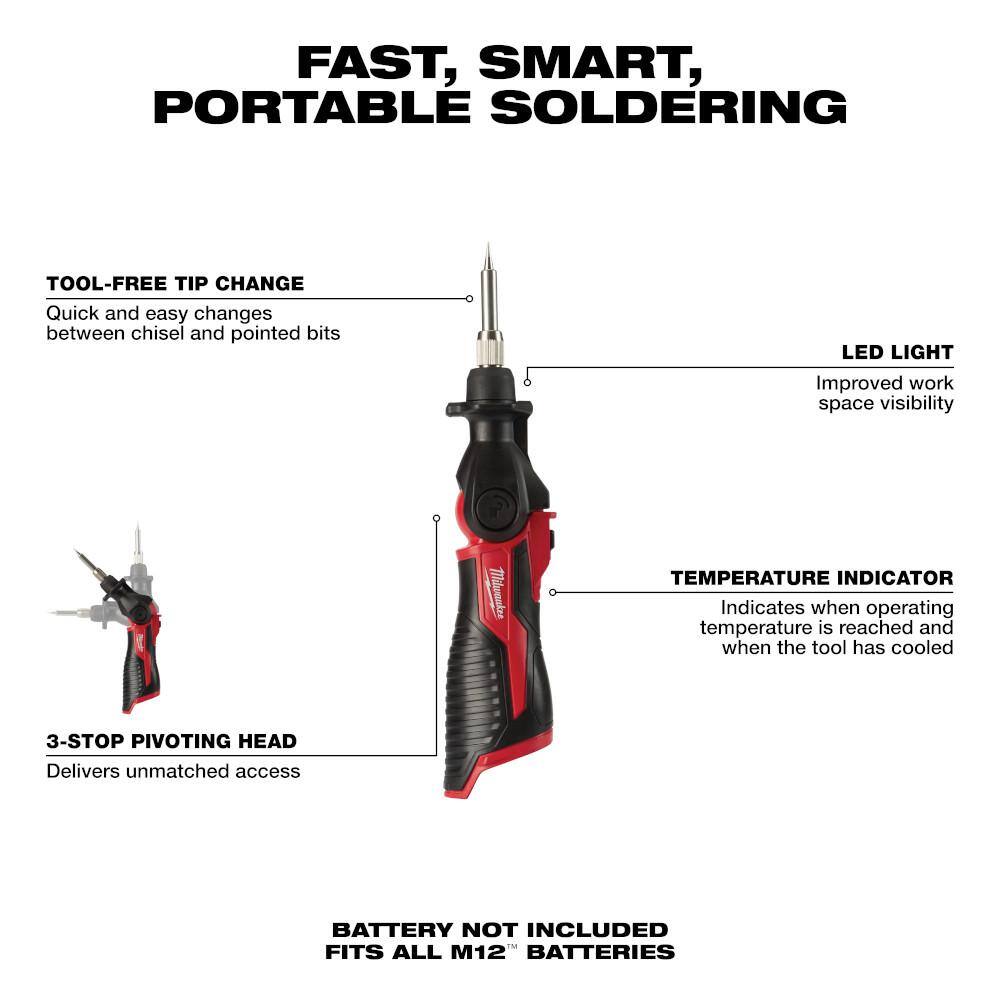 MW M12 FUEL 12V Lithium-Ion Brushless Cordless 14 in. Straight Die Grinder Kit wM12 Soldering Iron 2486-22-2488-20