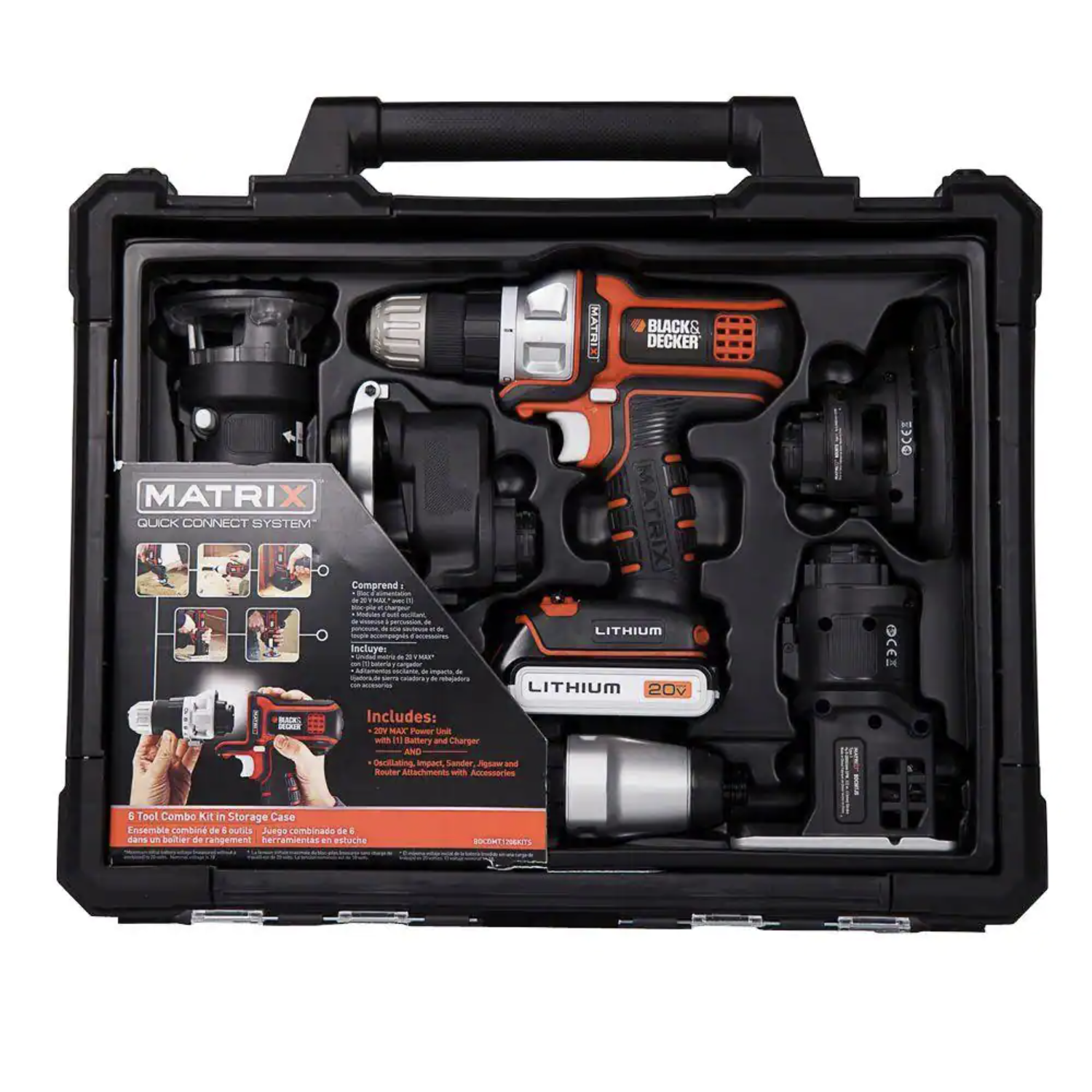 Black + Decker 20-Volt Max Lithium-Ion Cordless Matrix Combo Kit with Storage Case， 6-Tool (BDCDMT1206KITC)