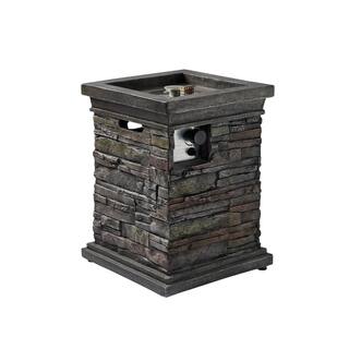 Kadehome 25 in. Gray Square Column Propane Gas Fire Pit Outdoor Garden Slate Rock KA-Eh07