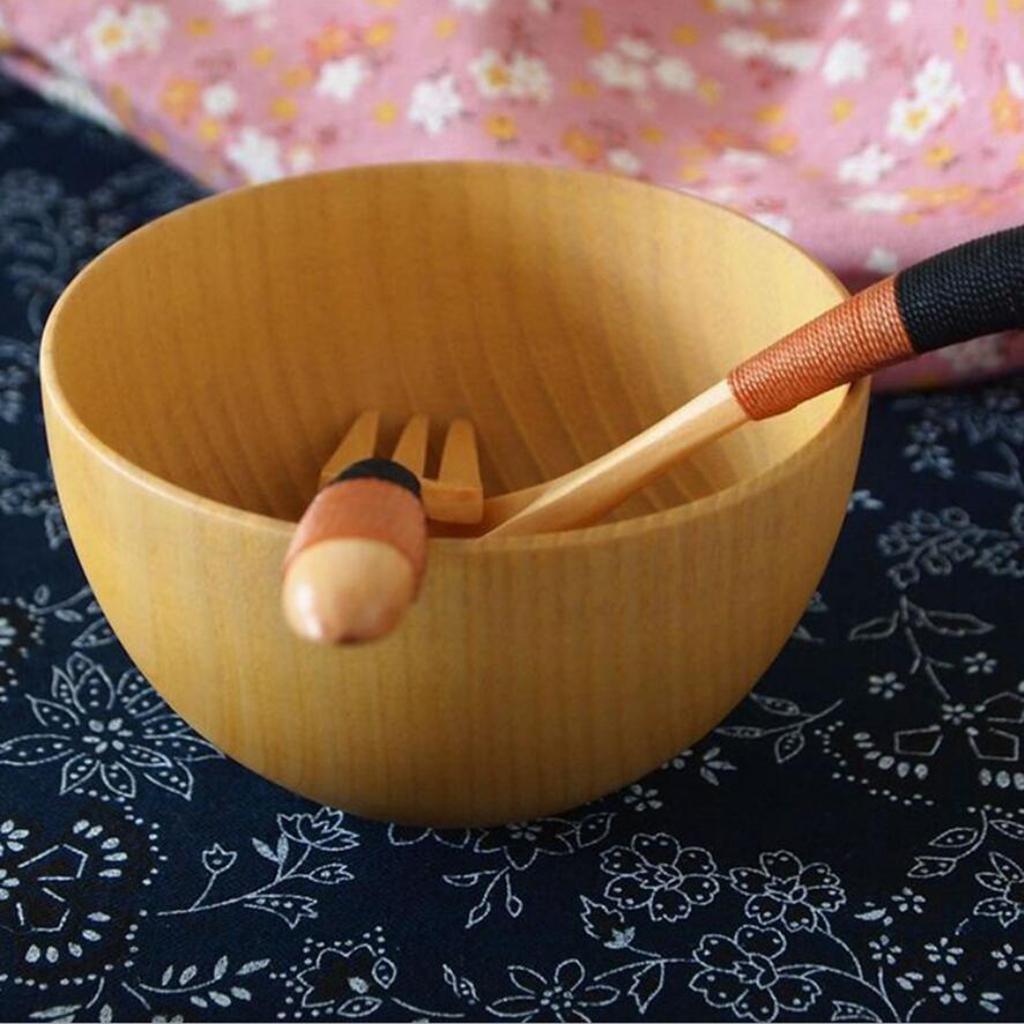 Wood Grain Soup Bowl Wood Kitchen Utensils for Outdoor Picnic， Hiking， Camping M