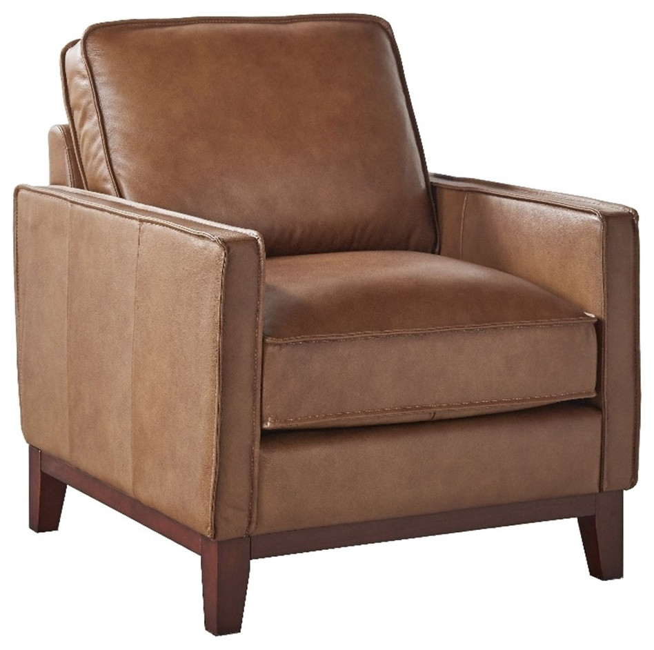 Bowery Hill Contemporary Geuine Leather Accent Chair in Camel Brown   Transitional   Armchairs And Accent Chairs   by Homesquare  Houzz