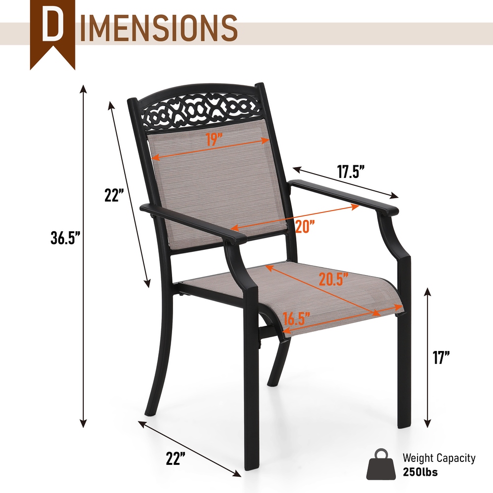 5 Piece Patio Dining Sets  4 Swivel chair with Alu Frame and Breathable Textilene Sling Fabric and 1 Round Metal Table