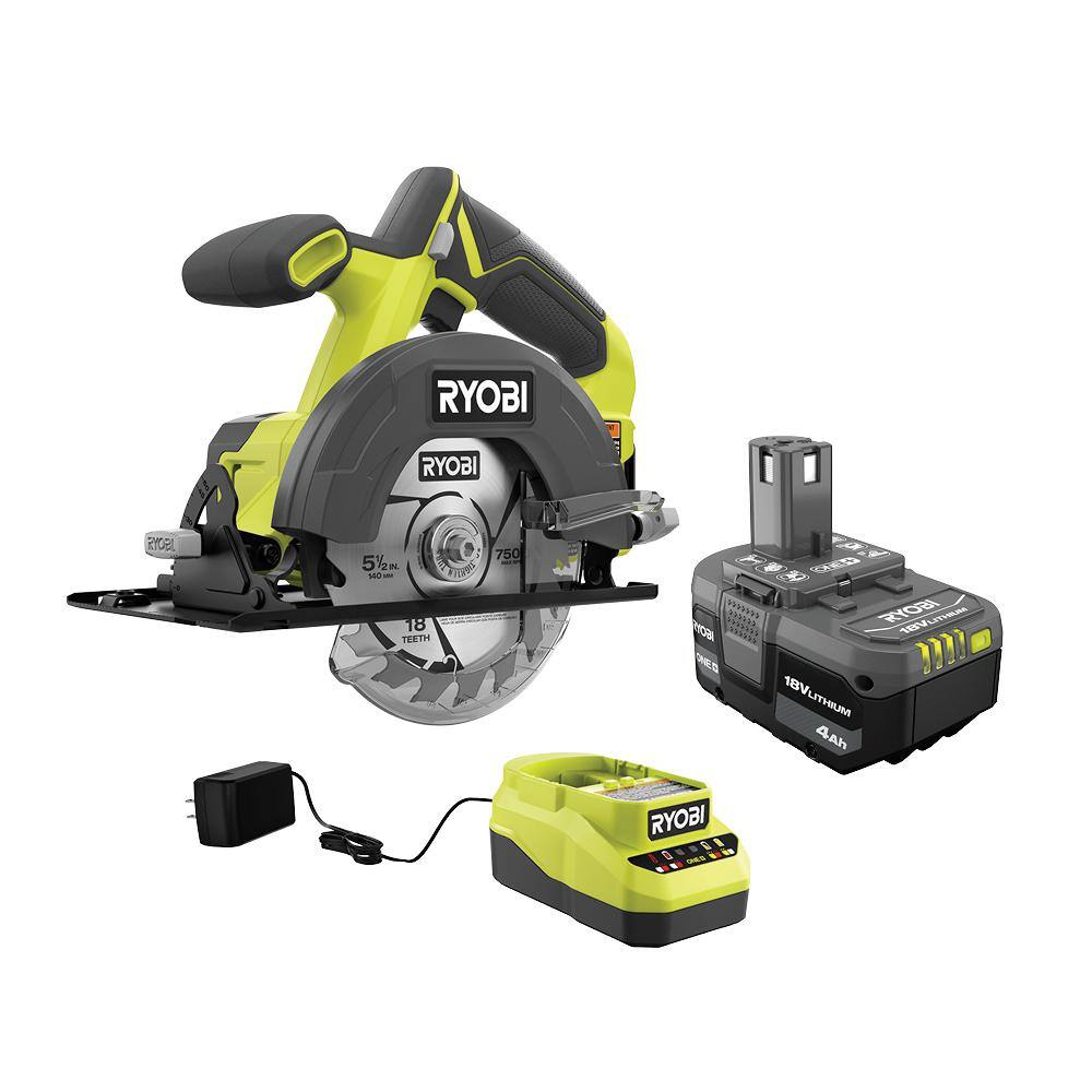 RYOBI ONE+ 18V Cordless 5-12 in. Circular Saw Kit with 4.0 Ah Battery and Charger PCL500K1